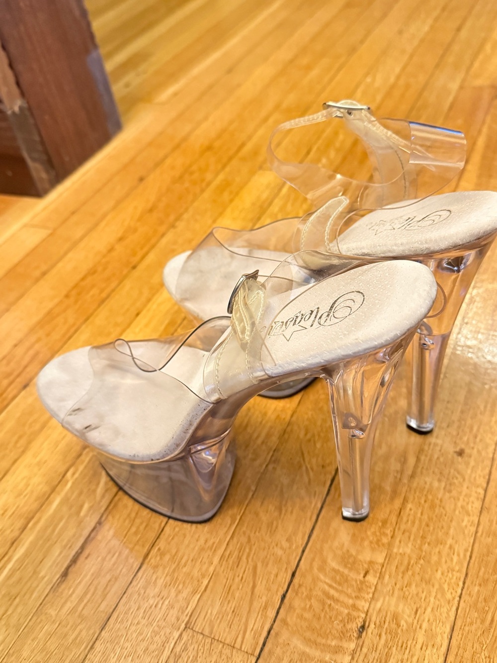 Pleaser Clear Lucite Platform Heels - Transparent/Beige Insole
